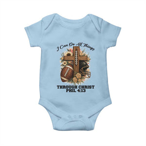 Christian Motivation Gift Baby Onesie I Can Do All Things Through Christ Bible Verse TS12 Light Blue Print Your Wear