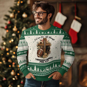 Christian Motivation Gift Ugly Christmas Sweater I Can Do All Things Through Christ Bible Verse - Print Your Wear