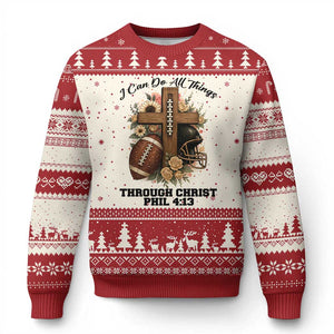 Christian Motivation Gift Ugly Christmas Sweater I Can Do All Things Through Christ Bible Verse TS12 Beige Red Print Your Wear