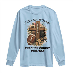 Christian Motivation Gift Long Sleeve Shirt I Can Do All Things Through Christ Bible Verse TS12 Light Blue Print Your Wear