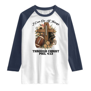 Christian Motivation Gift Raglan Shirt I Can Do All Things Through Christ Bible Verse TS12 White Navy Print Your Wear