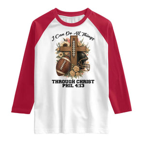 Christian Motivation Gift Raglan Shirt I Can Do All Things Through Christ Bible Verse TS12 White Red Print Your Wear