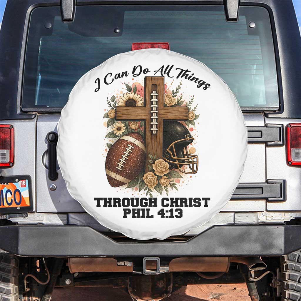 Christian Motivation Gift Spare Tire Cover I Can Do All Things Through Christ Bible Verse TS12 No hole White Print Your Wear