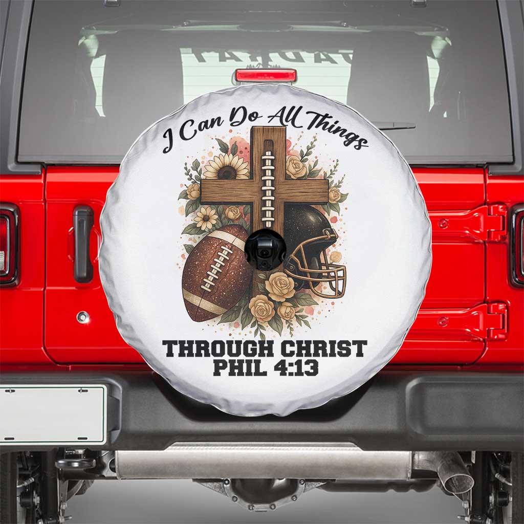Christian Motivation Gift Spare Tire Cover I Can Do All Things Through Christ Bible Verse TS12 White Print Your Wear