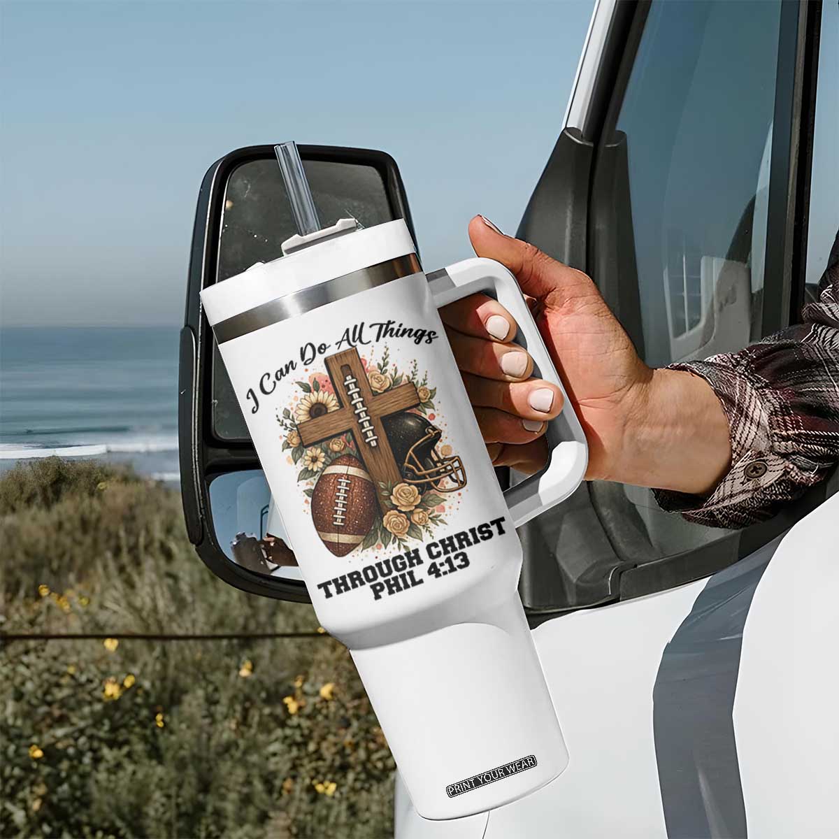 Christian Motivation Gift Tumbler With Handle I Can Do All Things Through Christ Bible Verse TS12 Print Your Wear