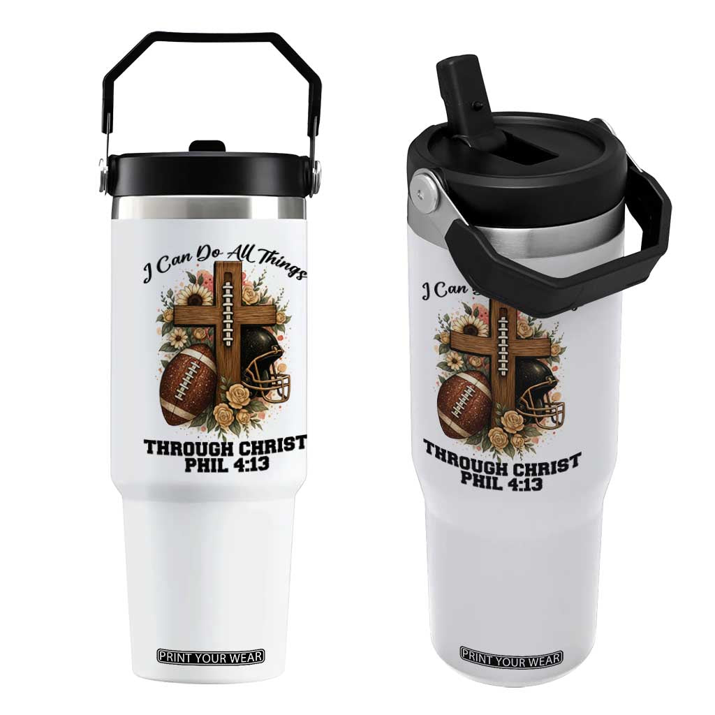 Christian Motivation Gift Flip Straw Tumbler I Can Do All Things Through Christ Bible Verse TS12 One Size: 30 oz White Print Your Wear