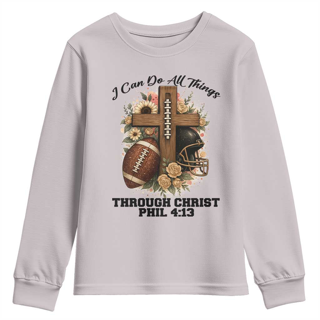 Christian Motivation Gift Youth Sweatshirt I Can Do All Things Through Christ Bible Verse TS12 Ice Gray Print Your Wear