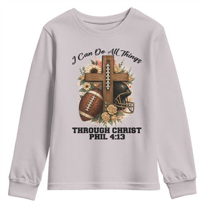 Christian Motivation Gift Youth Sweatshirt I Can Do All Things Through Christ Bible Verse TS12 Ice Gray Print Your Wear