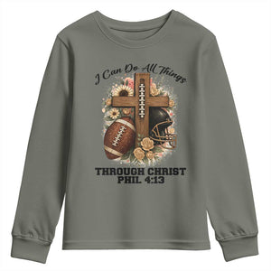 Christian Motivation Gift Youth Sweatshirt I Can Do All Things Through Christ Bible Verse TS12 Military Green Print Your Wear