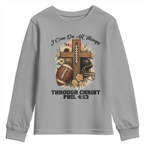 Christian Motivation Gift Youth Sweatshirt I Can Do All Things Through Christ Bible Verse TS12 Sport Gray Print Your Wear