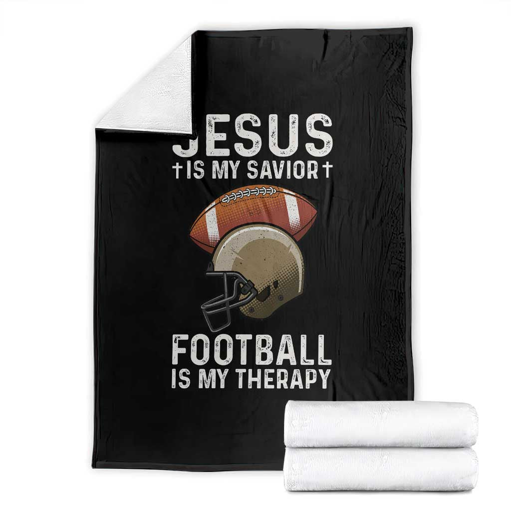 Jesus Is My Savior Football Is My Therapy Throw Blanket Christian Football Lover TS12 Black Print Your Wear