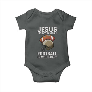 Jesus Is My Savior Football Is My Therapy Baby Onesie Christian Football Lover TS12 Dark Heather Print Your Wear