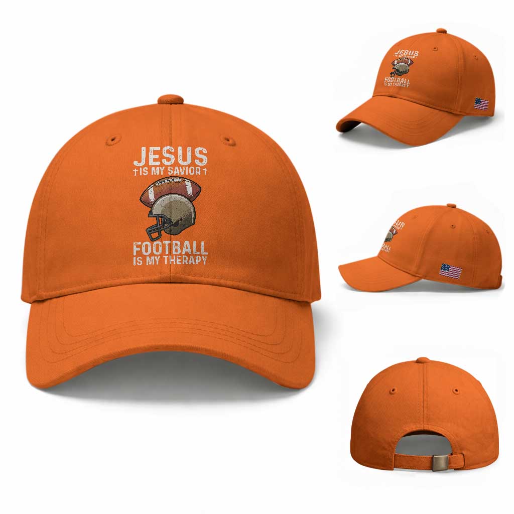 Jesus Is My Savior Football Is My Therapy Baseball Cap Christian Football Lover TS12 Baseball Cap Universal Fit Orange Print Your Wear