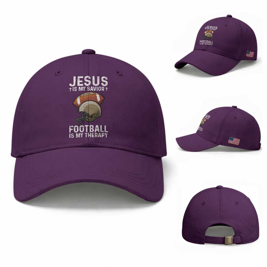 Jesus Is My Savior Football Is My Therapy Baseball Cap Christian Football Lover TS12 Baseball Cap Universal Fit Purple Print Your Wear