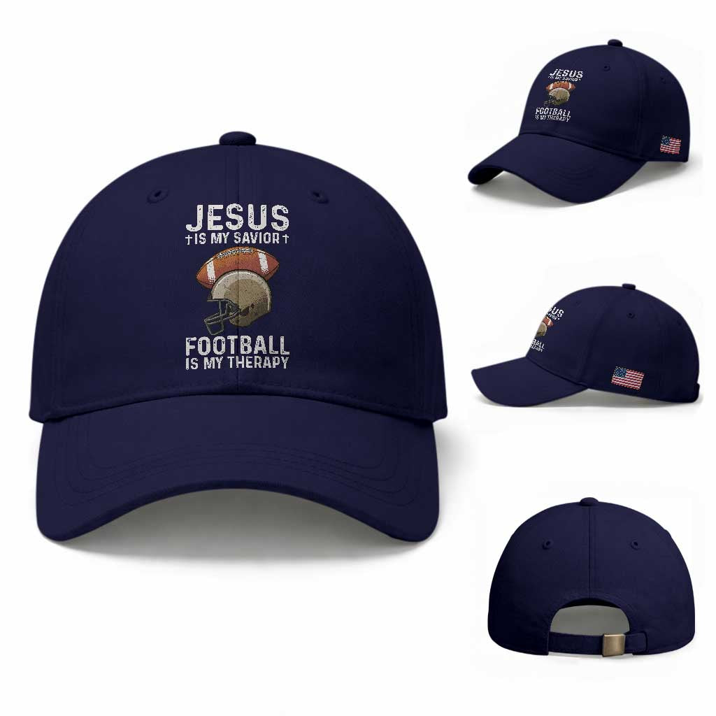 Jesus Is My Savior Football Is My Therapy Baseball Cap Christian Football Lover TS12 Baseball Cap Universal Fit Dark Blue Print Your Wear