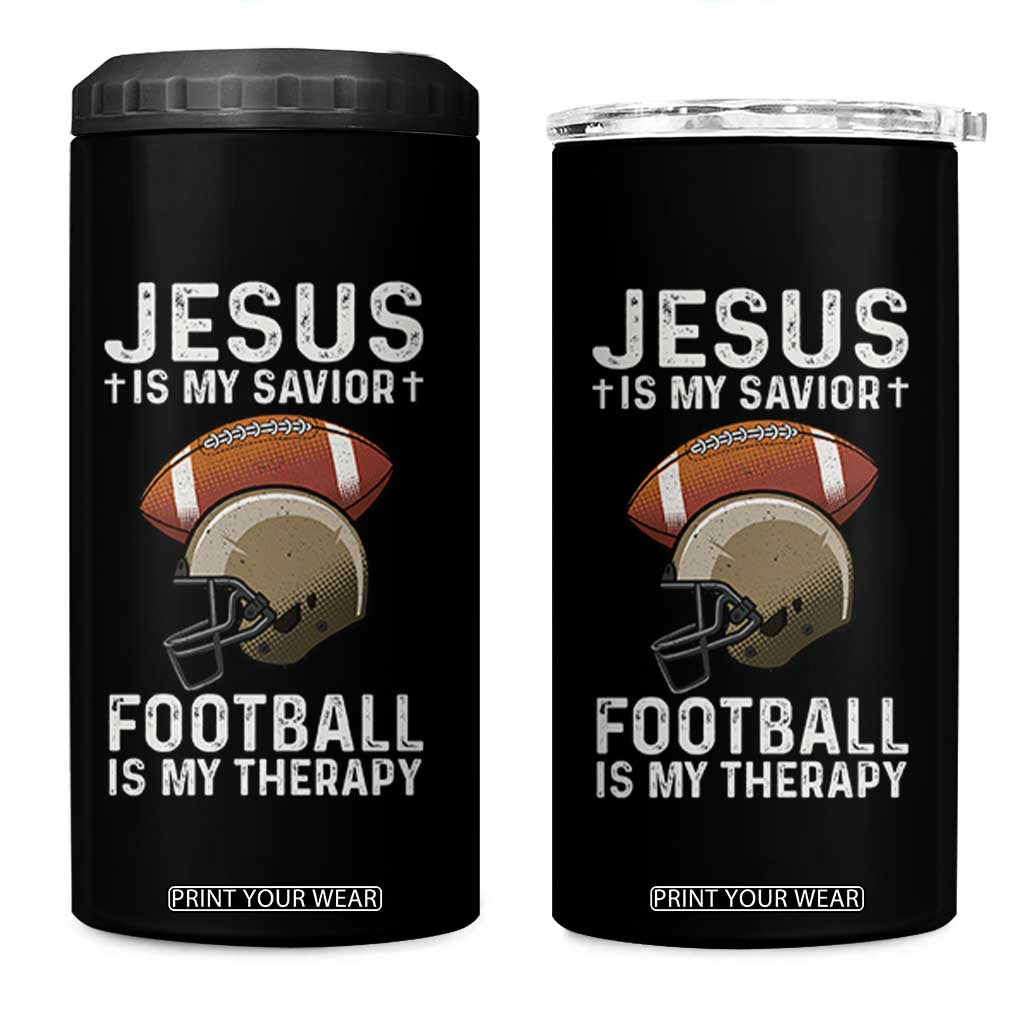 Jesus Is My Savior Football Is My Therapy 4 in 1 Can Cooler Tumbler Christian Football Lover TS12 One Size: 16 oz Black Print Your Wear