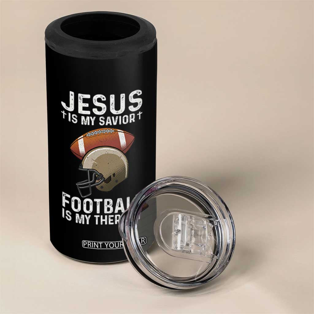 Jesus Is My Savior Football Is My Therapy 4 in 1 Can Cooler Tumbler Christian Football Lover TS12 Print Your Wear