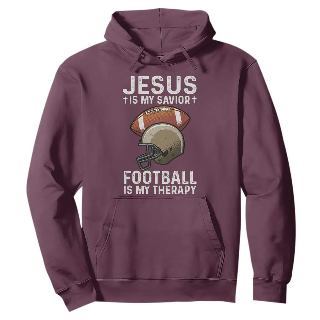 Jesus Is My Savior Football Is My Therapy Hoodie Christian Football Lover TS12 Maroon Print Your Wear