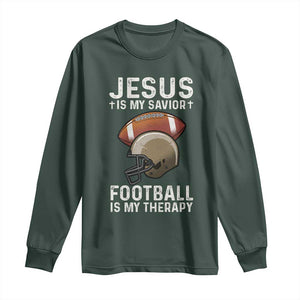 Jesus Is My Savior Football Is My Therapy Long Sleeve Shirt Christian Football Lover TS12 Dark Forest Green Print Your Wear