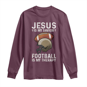 Jesus Is My Savior Football Is My Therapy Long Sleeve Shirt Christian Football Lover TS12 Maroon Print Your Wear