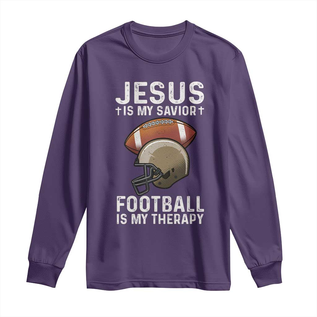 Jesus Is My Savior Football Is My Therapy Long Sleeve Shirt Christian Football Lover TS12 Purple Print Your Wear