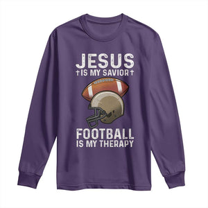 Jesus Is My Savior Football Is My Therapy Long Sleeve Shirt Christian Football Lover TS12 Purple Print Your Wear