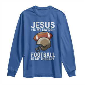 Jesus Is My Savior Football Is My Therapy Long Sleeve Shirt Christian Football Lover TS12 Royal Blue Print Your Wear