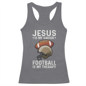 Jesus Is My Savior Football Is My Therapy Racerback Tank Top Christian Football Lover - Print Your Wear