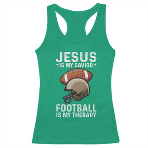 Jesus Is My Savior Football Is My Therapy Racerback Tank Top Christian Football Lover - Print Your Wear