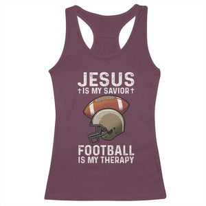 Jesus Is My Savior Football Is My Therapy Racerback Tank Top Christian Football Lover - Print Your Wear