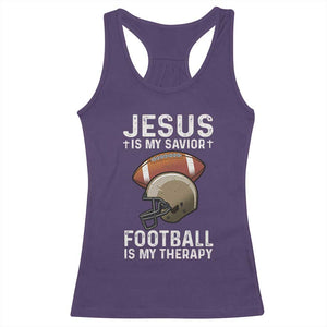 Jesus Is My Savior Football Is My Therapy Racerback Tank Top Christian Football Lover - Print Your Wear