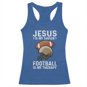 Jesus Is My Savior Football Is My Therapy Racerback Tank Top Christian Football Lover TS12 Royal Blue Print Your Wear