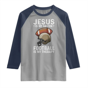 Jesus Is My Savior Football Is My Therapy Raglan Shirt Christian Football Lover TS12 Sport Gray Navy Print Your Wear