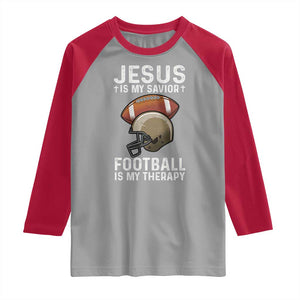 Jesus Is My Savior Football Is My Therapy Raglan Shirt Christian Football Lover TS12 Sport Gray Red Print Your Wear