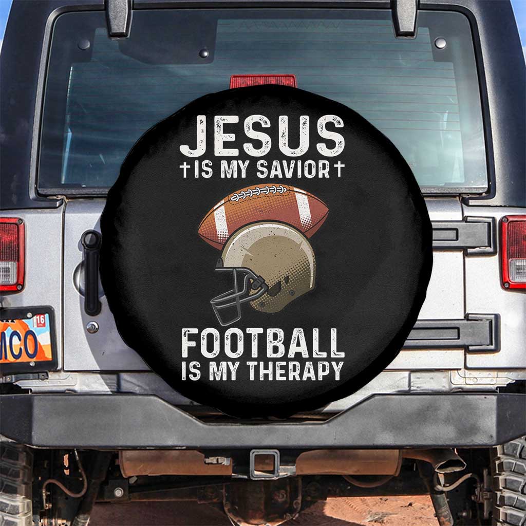 Jesus Is My Savior Football Is My Therapy Spare Tire Cover Christian Football Lover TS12 No hole Black Print Your Wear