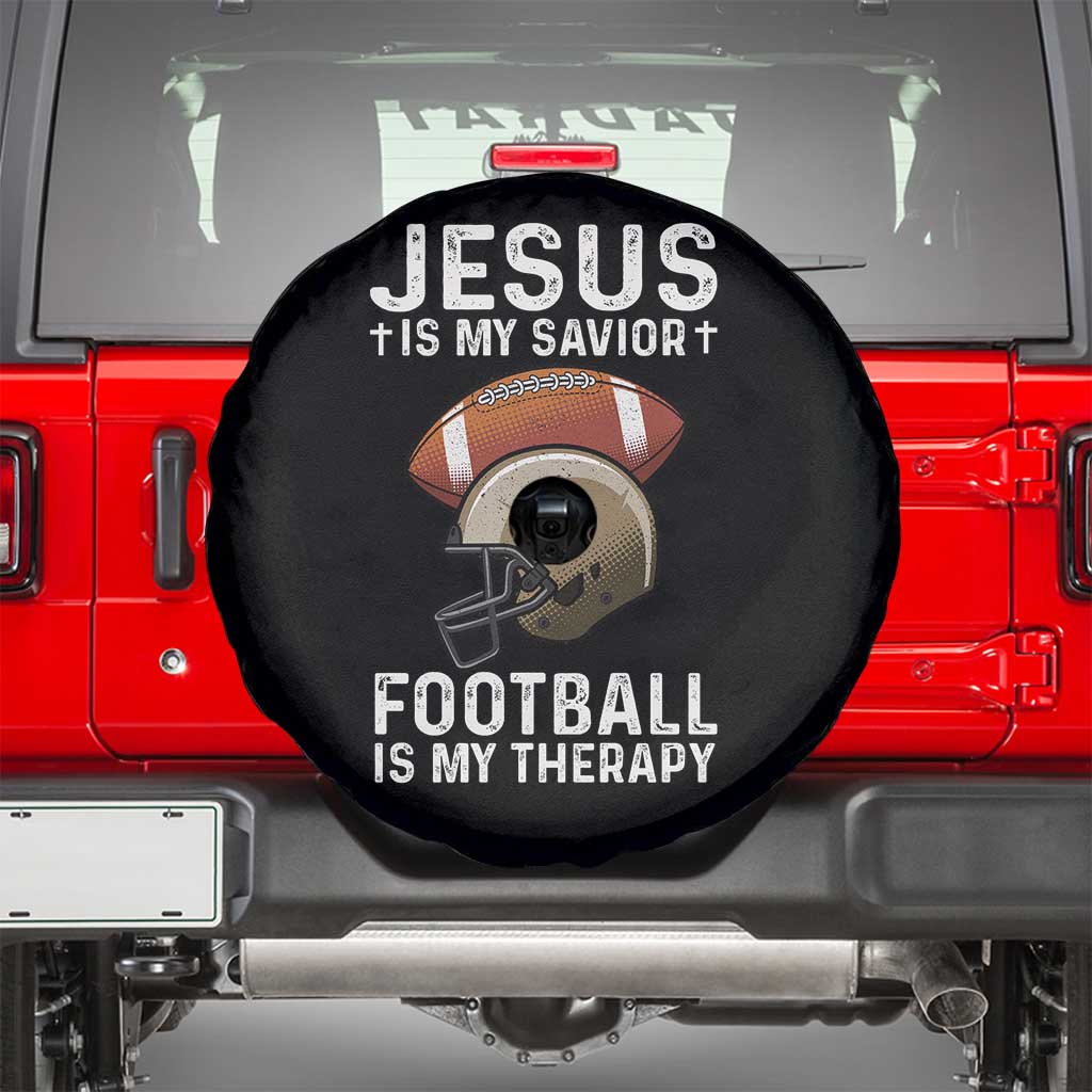 Jesus Is My Savior Football Is My Therapy Spare Tire Cover Christian Football Lover TS12 Black Print Your Wear