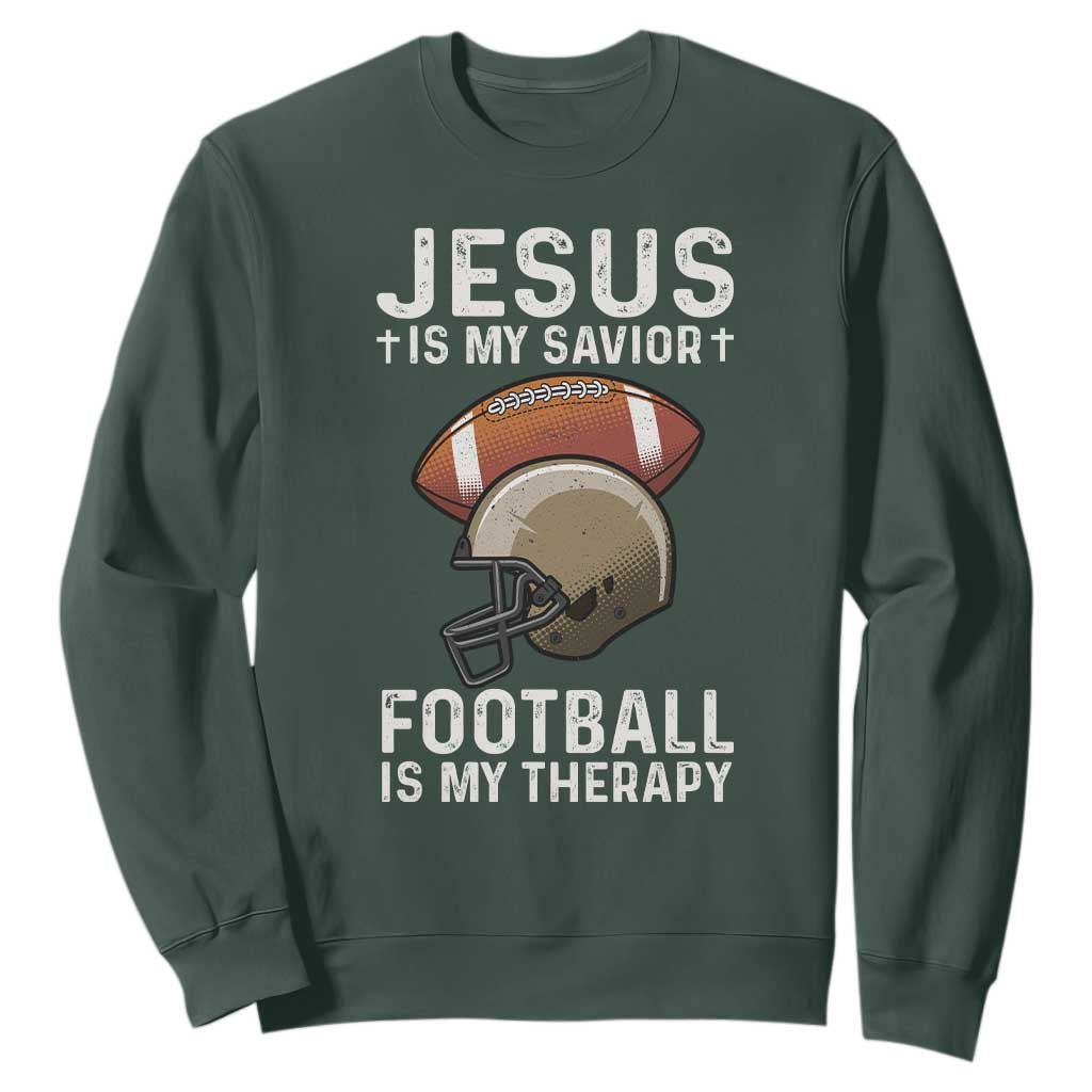 Jesus Is My Savior Football Is My Therapy Sweatshirt Christian Football Lover TS12 Dark Forest Green Print Your Wear