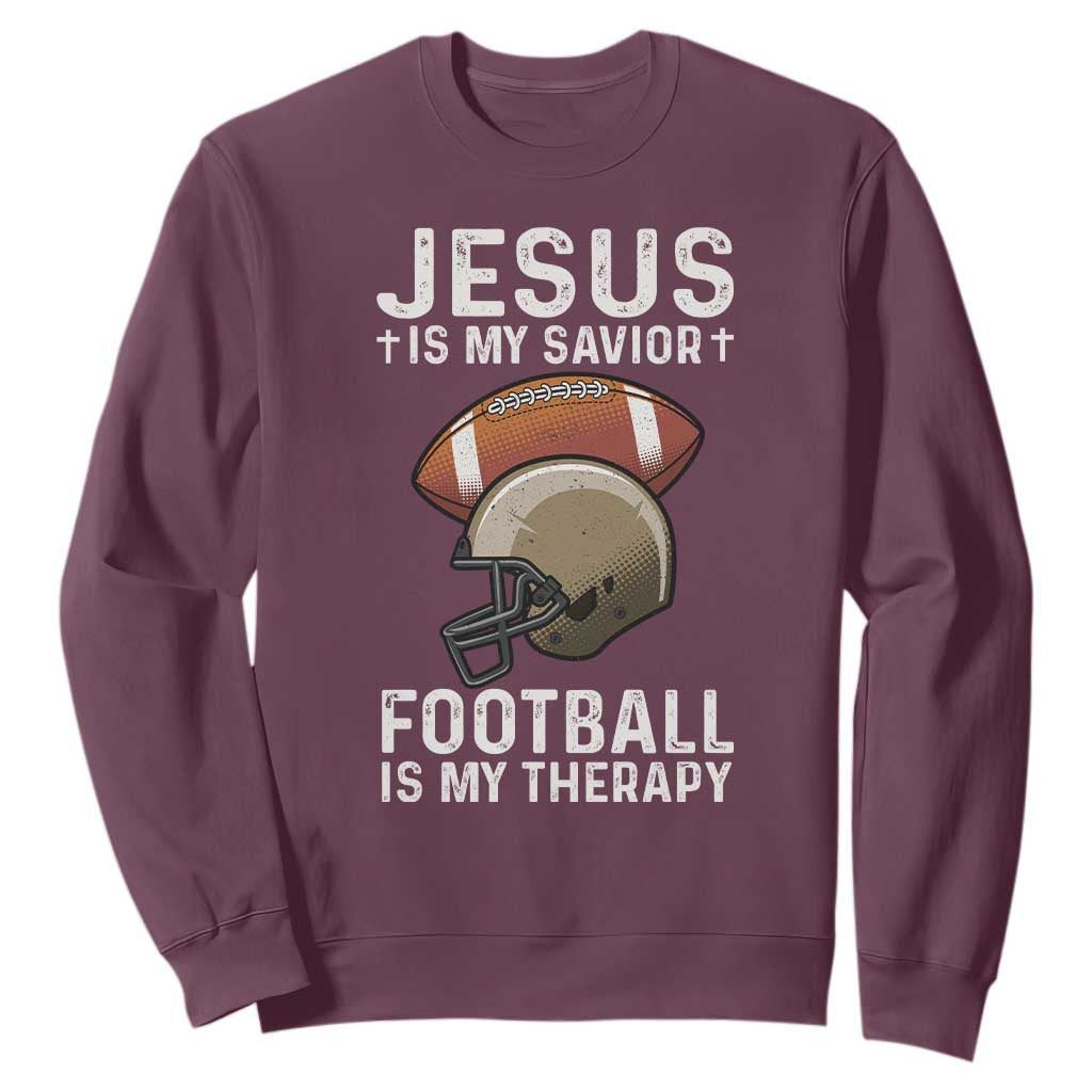 Jesus Is My Savior Football Is My Therapy Sweatshirt Christian Football Lover TS12 Maroon Print Your Wear