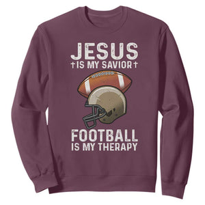 Jesus Is My Savior Football Is My Therapy Sweatshirt Christian Football Lover TS12 Maroon Print Your Wear
