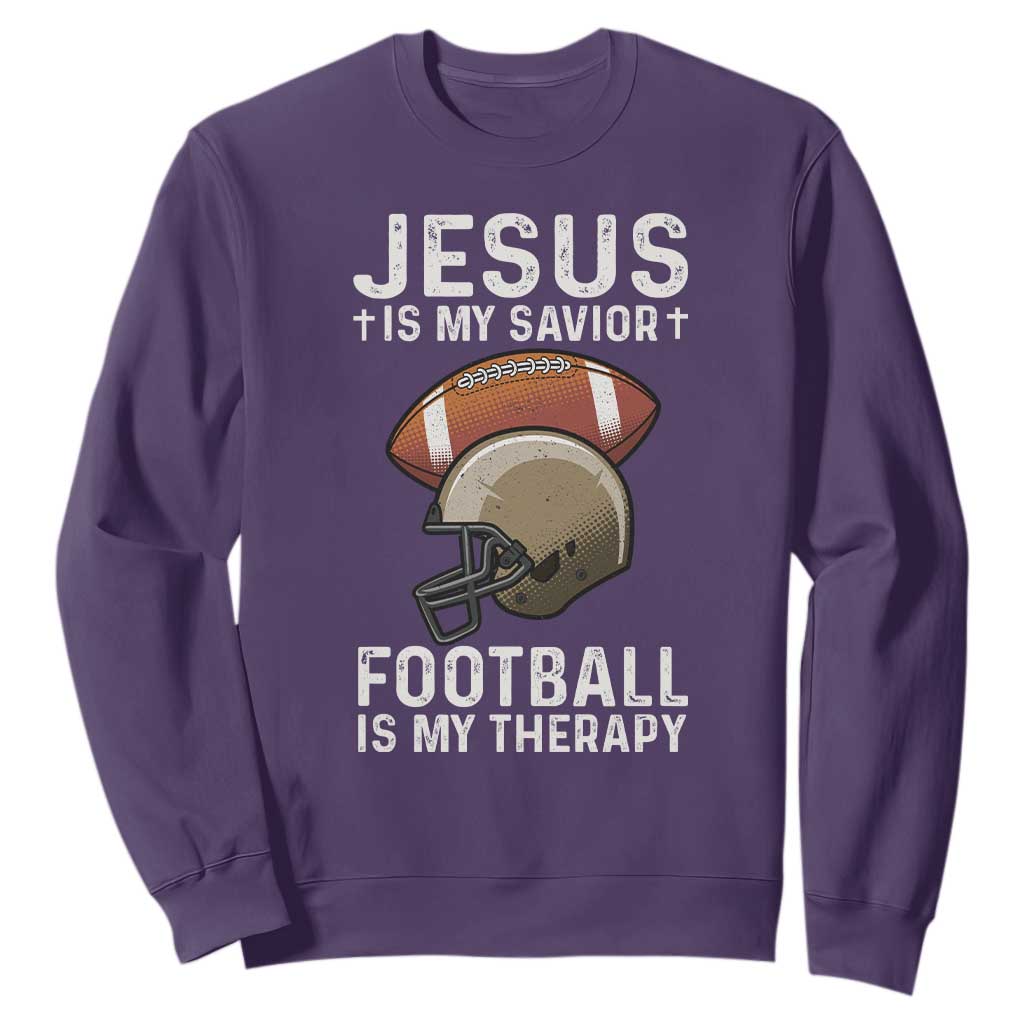 Jesus Is My Savior Football Is My Therapy Sweatshirt Christian Football Lover TS12 Purple Print Your Wear
