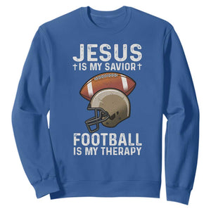 Jesus Is My Savior Football Is My Therapy Sweatshirt Christian Football Lover TS12 Royal Blue Print Your Wear