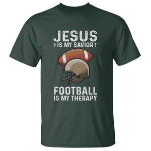Jesus Is My Savior Football Is My Therapy T Shirt Christian Football Lover TS12 Dark Forest Green Print Your Wear