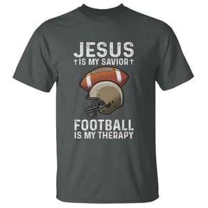Jesus Is My Savior Football Is My Therapy T Shirt Christian Football Lover TS12 Dark Heather Print Your Wear