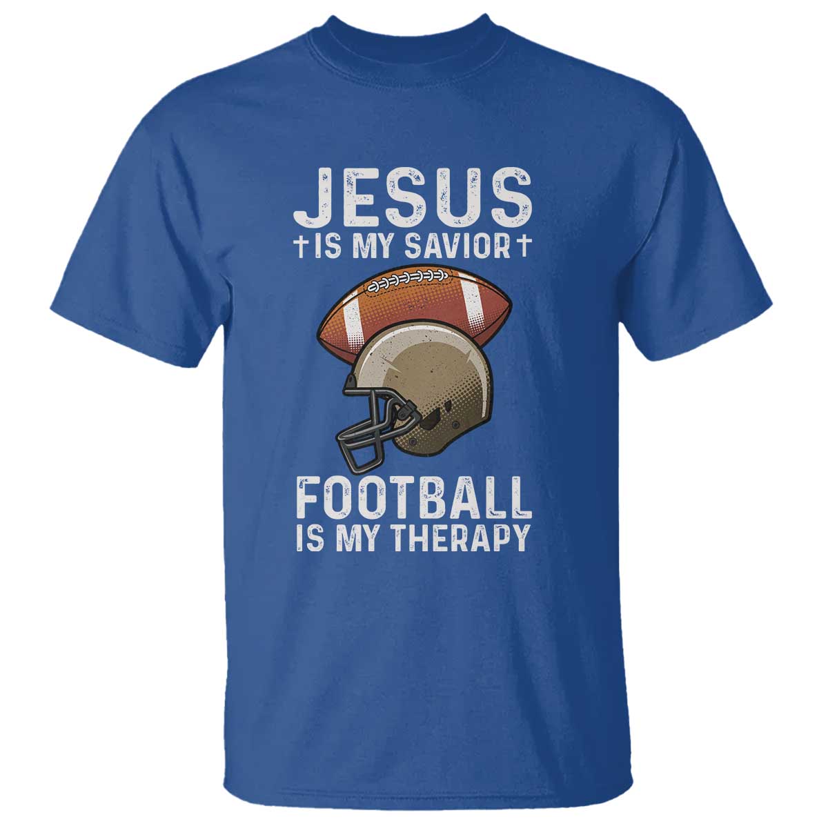 Jesus Is My Savior Football Is My Therapy T Shirt Christian Football Lover TS12 Royal Blue Print Your Wear