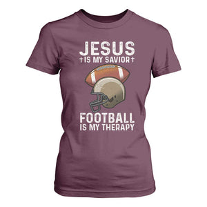 Jesus Is My Savior Football Is My Therapy T Shirt For Women Christian Football Lover TS12 Maroon Print Your Wear