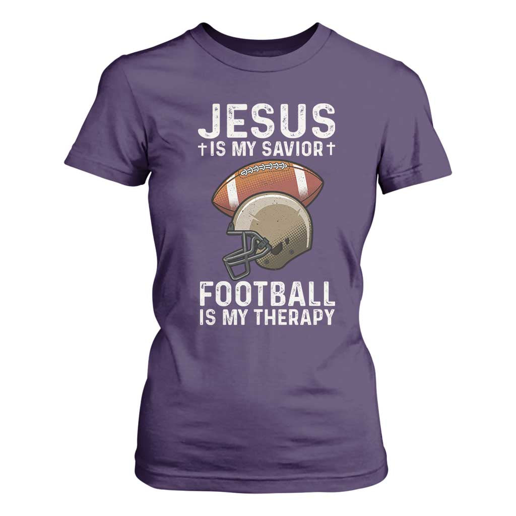 Jesus Is My Savior Football Is My Therapy T Shirt For Women Christian Football Lover TS12 Purple Print Your Wear