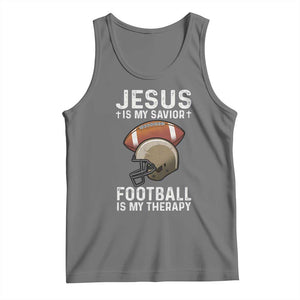 Jesus Is My Savior Football Is My Therapy Tank Top Christian Football Lover TS12 Black Heather Print Your Wear