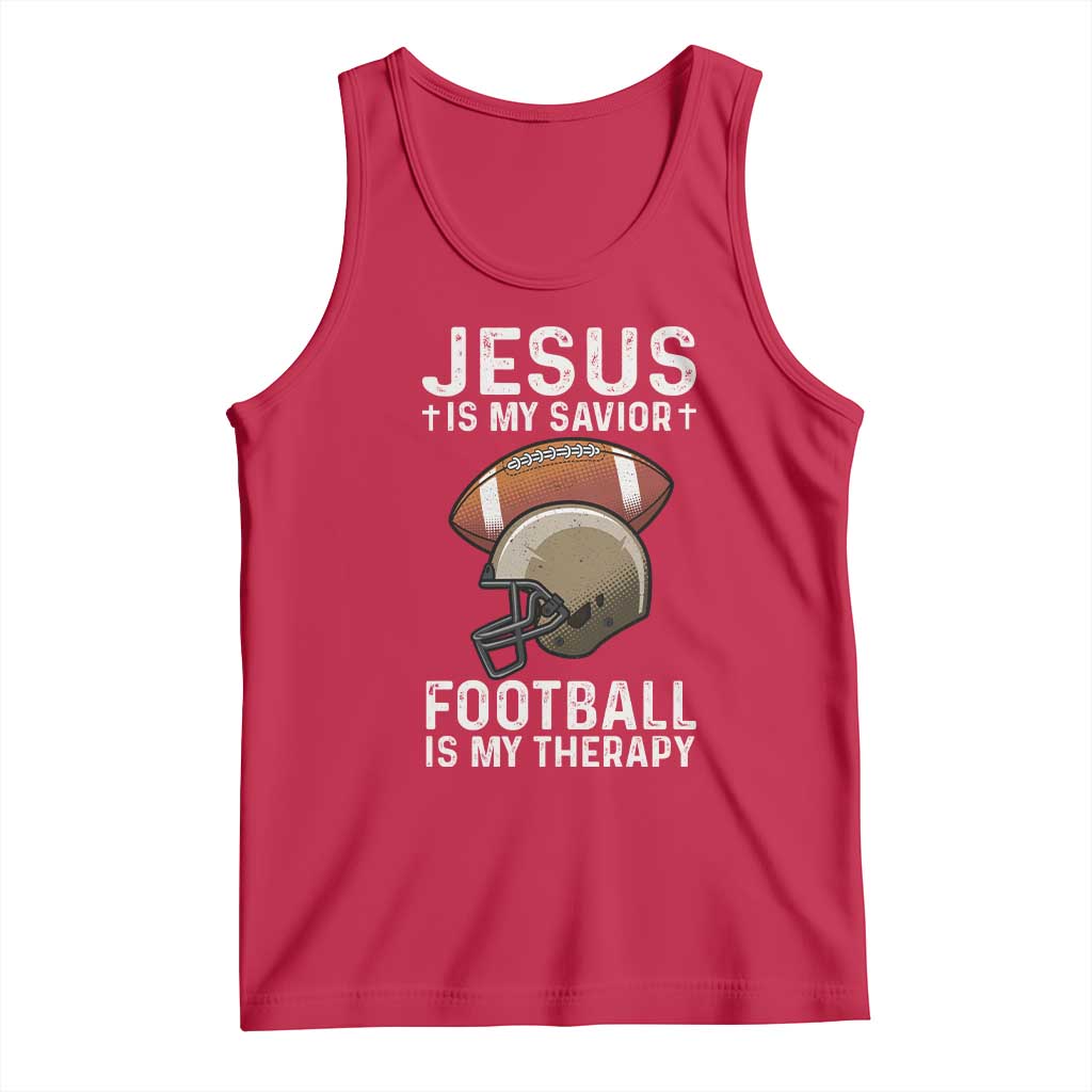 Jesus Is My Savior Football Is My Therapy Tank Top Christian Football Lover TS12 Red Print Your Wear