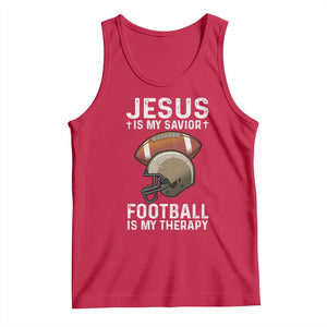 Jesus Is My Savior Football Is My Therapy Tank Top Christian Football Lover TS12 Red Print Your Wear