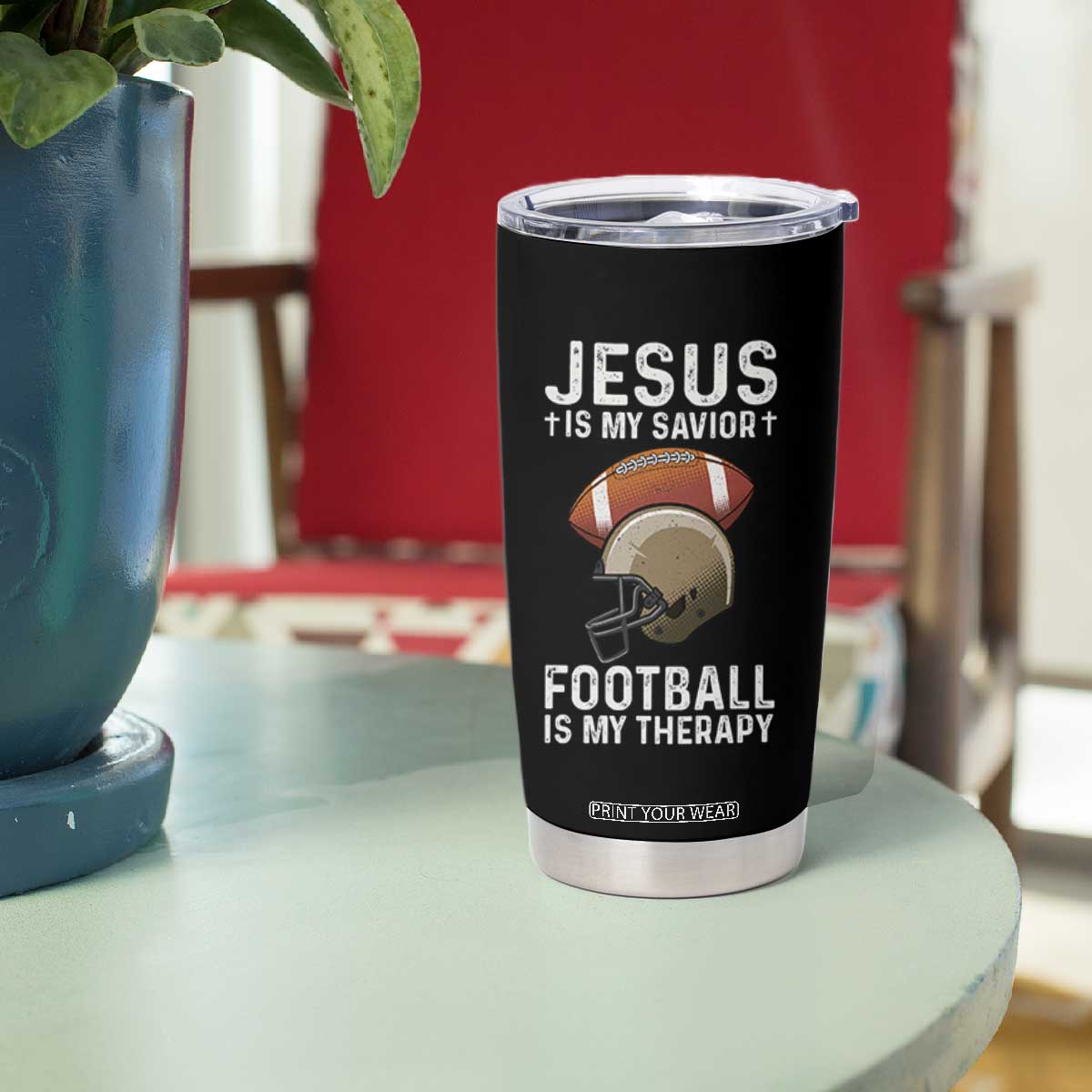 Jesus Is My Savior Football Is My Therapy Tumbler Cup Christian Football Lover - Print Your Wear